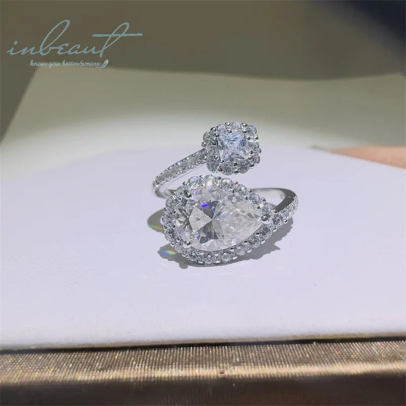 Silver 925 Original 2 Carat Brilliant Cut Diamond Test Past D Color Water Drop Moissanite Ring for Women Gift Gemstone Jewelry