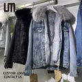 Liu Ming Hot Selling Fashion Winter Women Clothes Vintage Oversized Loose Fur Collar Denim Jacket Cotton Thick Warm Coat