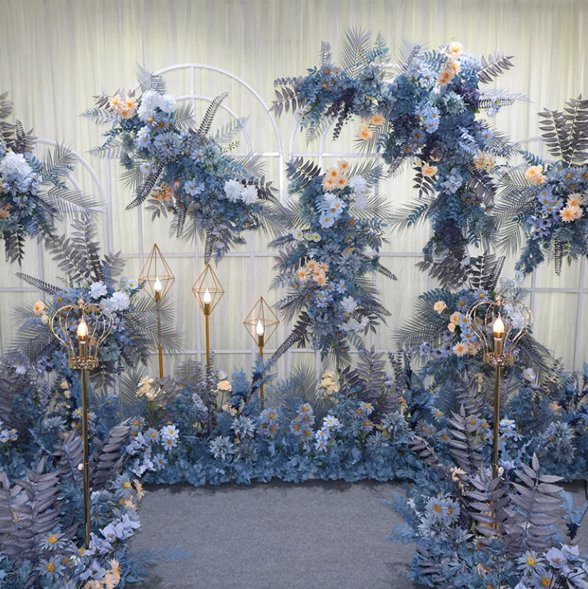 YOPIN 028 Artificial Flowers Wedding Decoration Table Centerpiece Stand Dark Bule Flower Ball