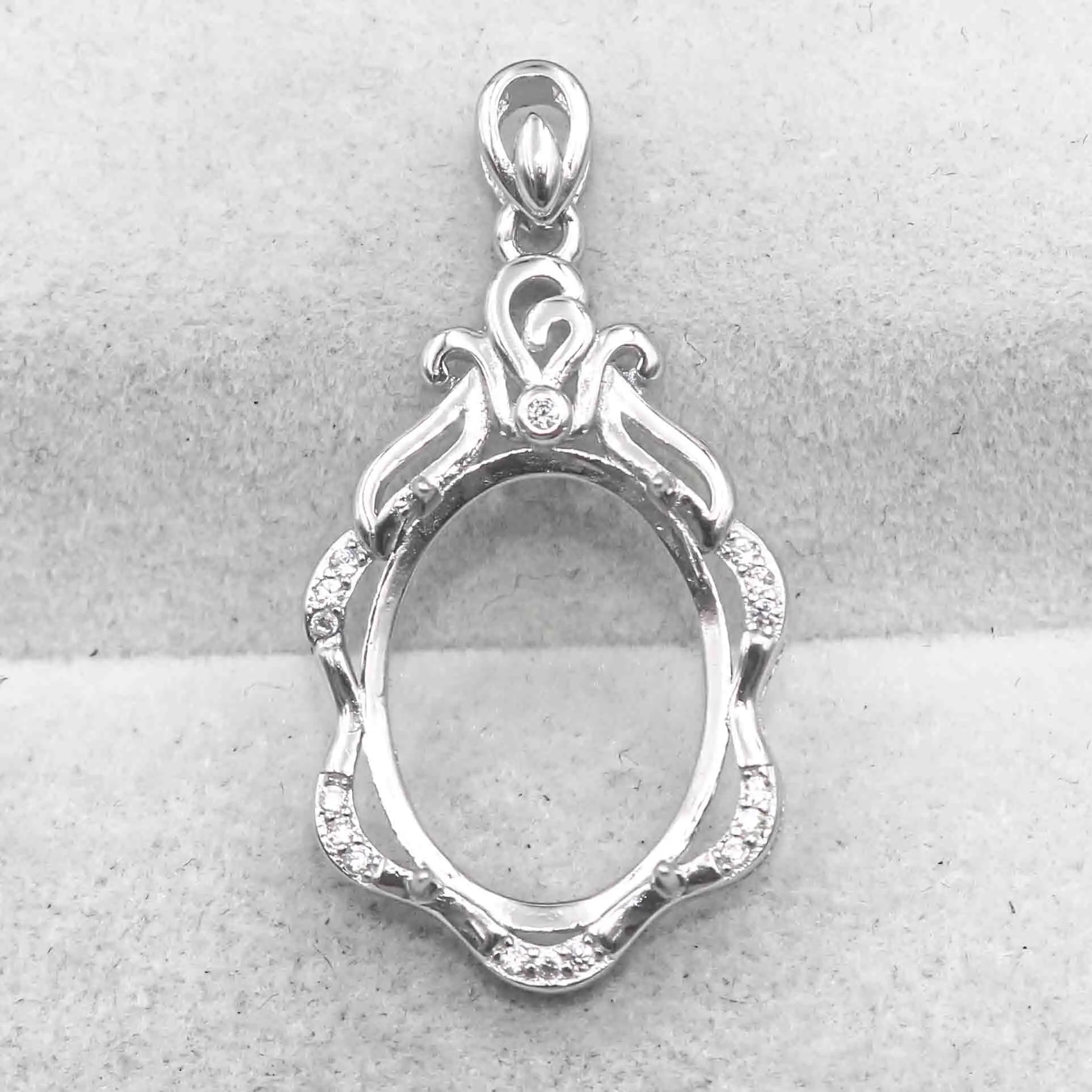 Sterling Silver 13*17mm Semi Mount Pendant Empty Frame Blank Support Setting S925 Base Holder Without Center Stone for DIY Inlay