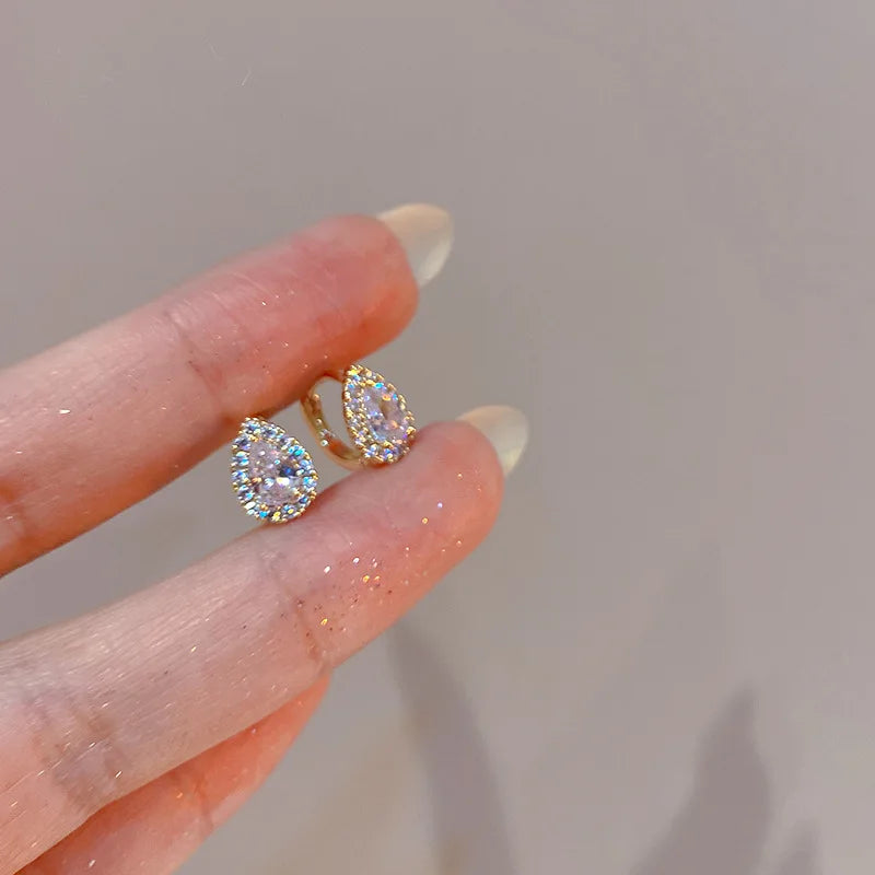 Simple Delicate Fancy Pure 925 Sterling Silver Shiny Zircon Diamond Water Drop Teardrop Stud Earrings for Women Girls Gifts