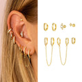 7pcs Stylish S925 Silver Needle 5A Zircon Earrings with Chain Design for Office and Wedding Casual Jewelry Set