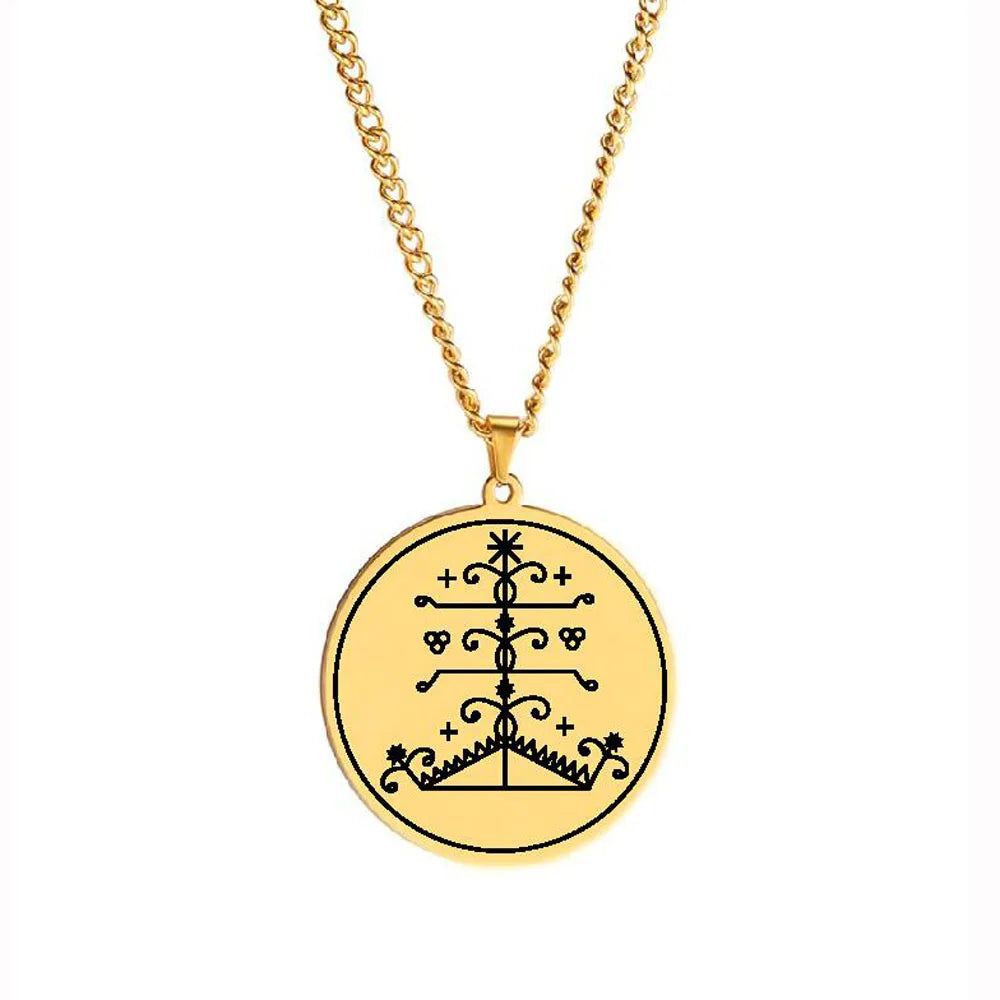 HLSS055 Amulette Ogou Feray Voodoo Veve Symbol Talisman Jewelry Amulet Stainless Steel Laser Marking Pendant Necklace
