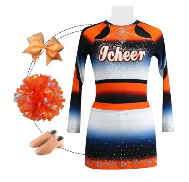 Premium Customizable Unisex Cheerleading Uniforms Sets Rhinestone Heat-Transfer Printing Spandex/Polyester Material OEM/ODM