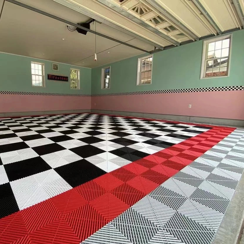 Heavy Duty Interlocking PP Garage Floor Tiles Click Lock System Waterproof Eco-Friendly 400x400x18mm for Car Parking/Tradeshow