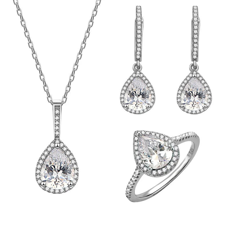 New Fine Water Drop Zircon Jewelry Sets 925 Sterling Silver Trendy Fashion Wedding & Party Jewelry for Women Girls