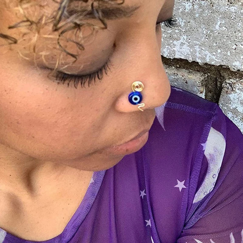 1Pcs Nose Ring Wire Spiral Fake Non Piercing Nose Rings Punk Gold Silver Color Snake Shape Clip on Evil Eye Nose Ring