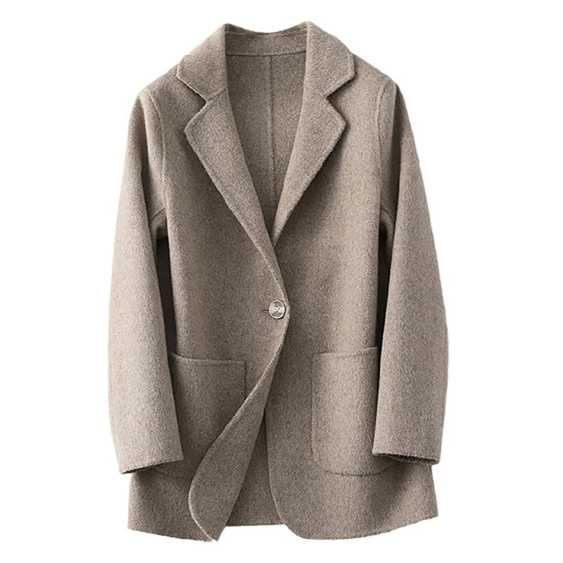 2023 New Design Single Button Woolen Overcoat Winter Cashmere Wool Coats Women