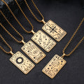 Stainless Steel 18k Gold Plated Statement Bulk Stainless Steel Beautiful Pendants Vintage Tarot Card Sun Star Pendant Necklace