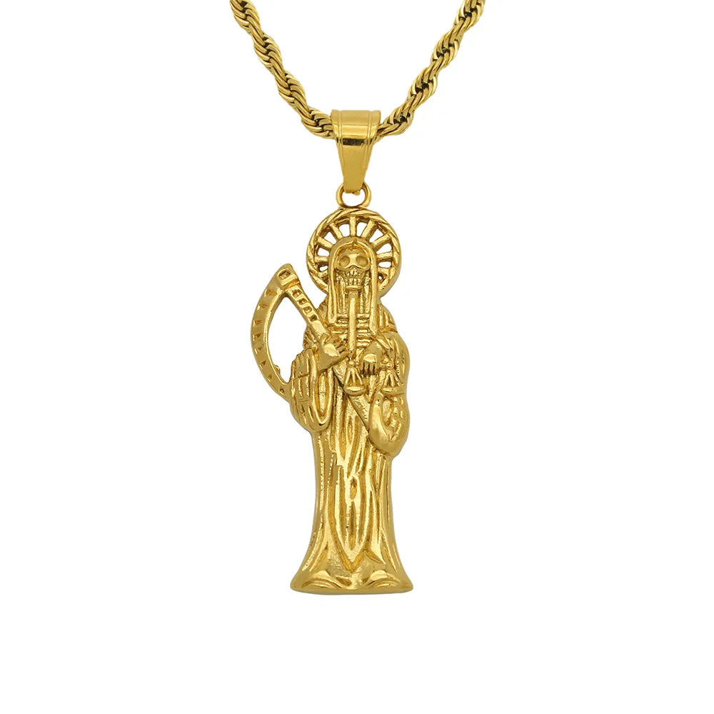Factory New Design Personalized 316L Stainless Steel Jewelry 18k Gold Plated Scythe Death Pendant Necklace for Men