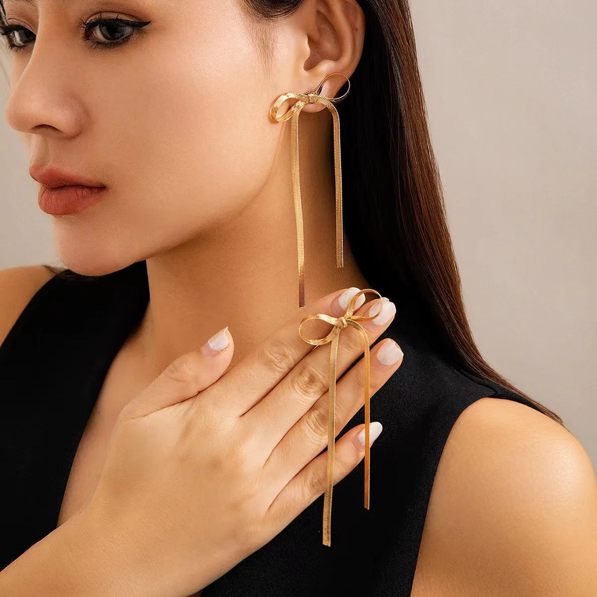 Newest Hot Sell Stainless Steel Bow Earrings Women Long Tassel Earrings Stud Earrings for Women