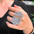 Sparkling CZ Cubic Zircon Stone Statement Luxury Big Chunky Chic Flower Rings for Women Wedding Bridal Party Jewelry Accessories