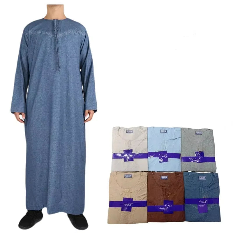 Moroccan Turkish Omani Embroidery Islamic Jalabiya Long Sleeve Rumal Thobe Men Jubba Kurta Suruwal Pajama Jacket