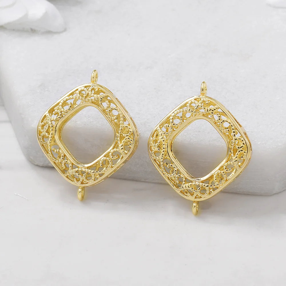 Slides Square Elegant Dual-Loop Copper Jewellery Making Findings Connectors Pendant DIY Jewelry Findings for Necklace Bracelet