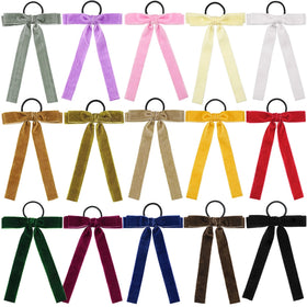 Okay 20cm*13.5cm Long Tail Bow Hair Tie With Band Ring Velvet Ponytail Accessories for Girl