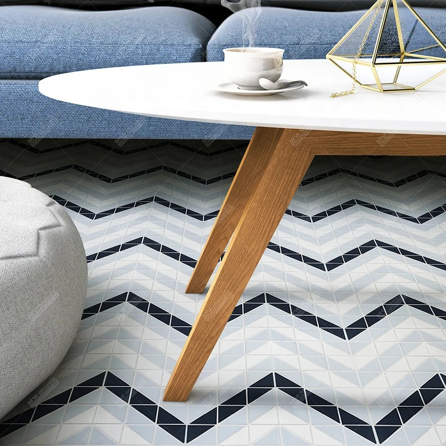 2" Blue Triangle Ceramic Mosaic Geometric Pattern Decorative Floor Tiles for Living Room Kitchen Dining Room Wall Backsplash