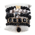 Fashion Women 5pc Stretch Natural Gemstone Elastic Fuchsia Shiny Square Crystal Bracelets Druzy Stack Bracelets Sets