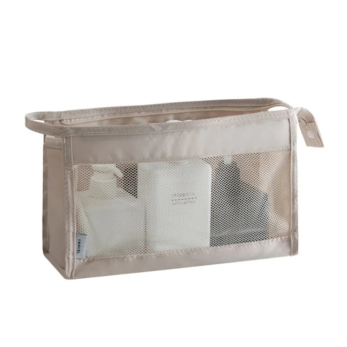 Travel Polyester Fashion Mesh Cosmetic Pouch Portable Toiletries Storage Women Makeup Double Zipper Bag