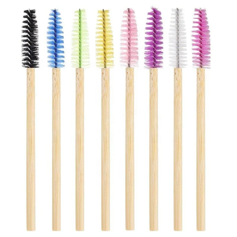 Bamboo Handle Mascara Brushes Eyelash Extension Brush Applicator Disposable Eyebrow Brushes Makeup Lash Tools