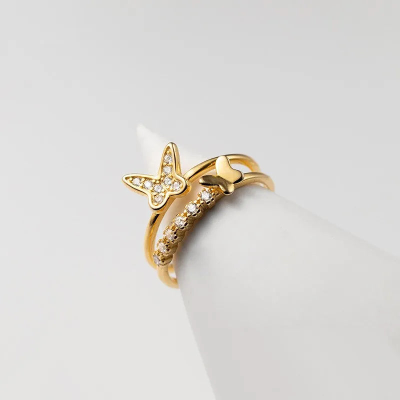 925 Sterling Silver Delicate Zircon Butterfly Shape Adjustable Gold Plated Open Knuckle Finger Rings Fine Jewelry for Women