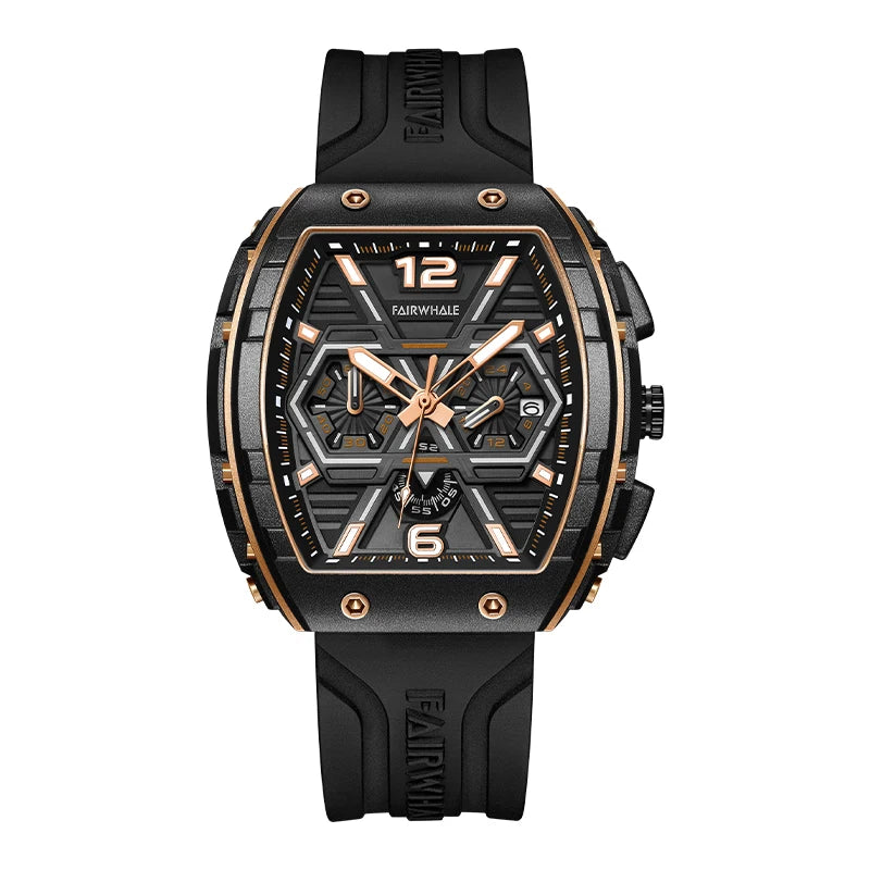 Fairwhale New Fashion Sport Individual Domineering Luxury Men's Watches Rubber Strap Quartz Wristwatches for Men Watch Calendar
