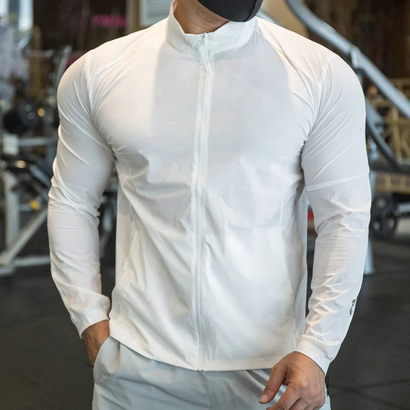 New Style Nylon Spandex Sport Jacket Full Zip up Running Casual Top for Men