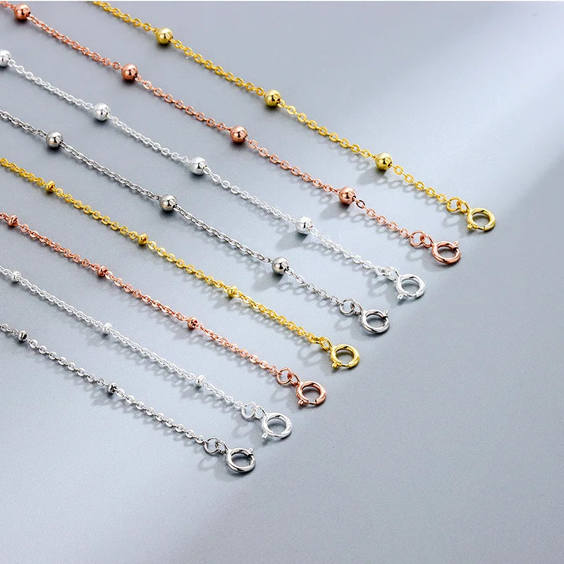 Wholesale Italian 925 Sterling Silver Small Beaded Chain Necklace 18K Gold Plated Round Ball Chain Jewelry for Women
