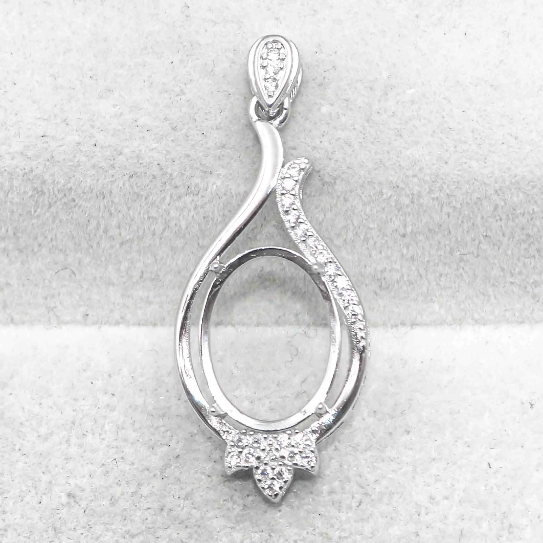 Sterling Silver 10*13mm Semi Mount Pendant Empty Frame Blank Support Setting S925 Base Holder Without Center Stone for DIY Inlay