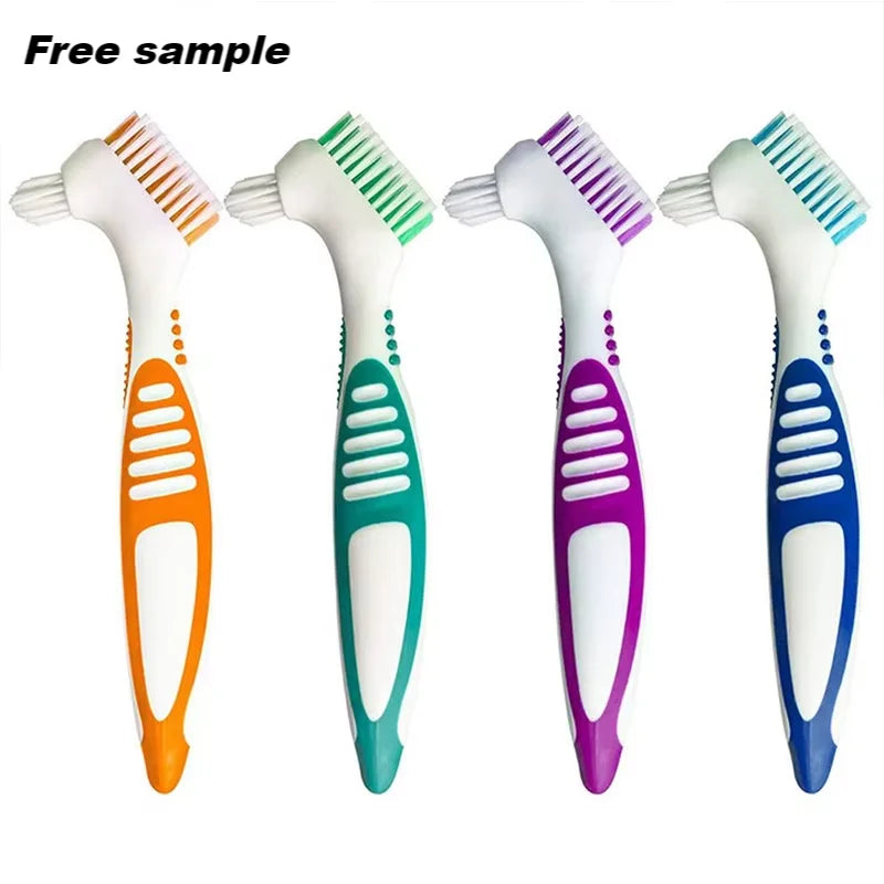Denture Cleaning Brush Portable Cleaning for Denture Care Denture Cleaner with Multi-Layered Soft Bristles and Dual Angled