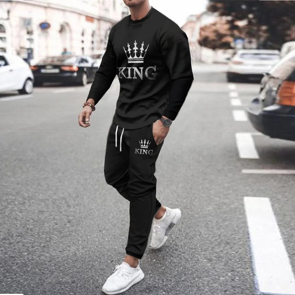 2023Spring and Autumn Simple Casual  T-shirt Sports Fashion Men's Trousers O-neck Long-sleeved Set