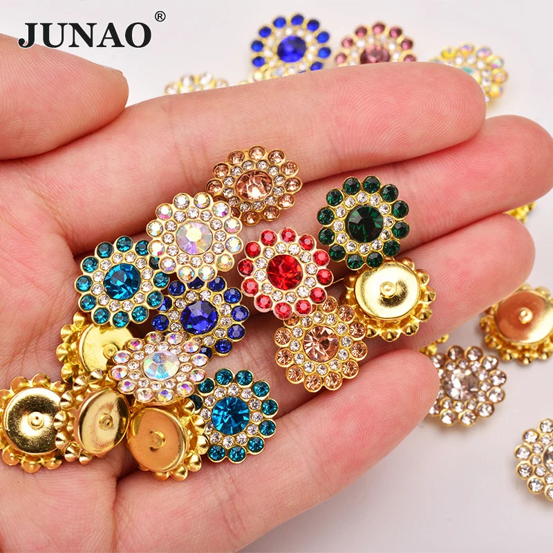 JUNAO 200pcs Crystal Rhinestones Claw Decoration 14mm Sew on Rhinestones With Claw Glass Gemstones for Clothes