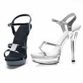 Black 13 cm Club striptease shoes transparent platform leaky toe pole dance Fetish elegant large sandals