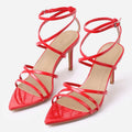Patent Leather Pointed Toe Ankle Strap Crisscross High Heels Stiletto Heel Women Dance Party Sandals