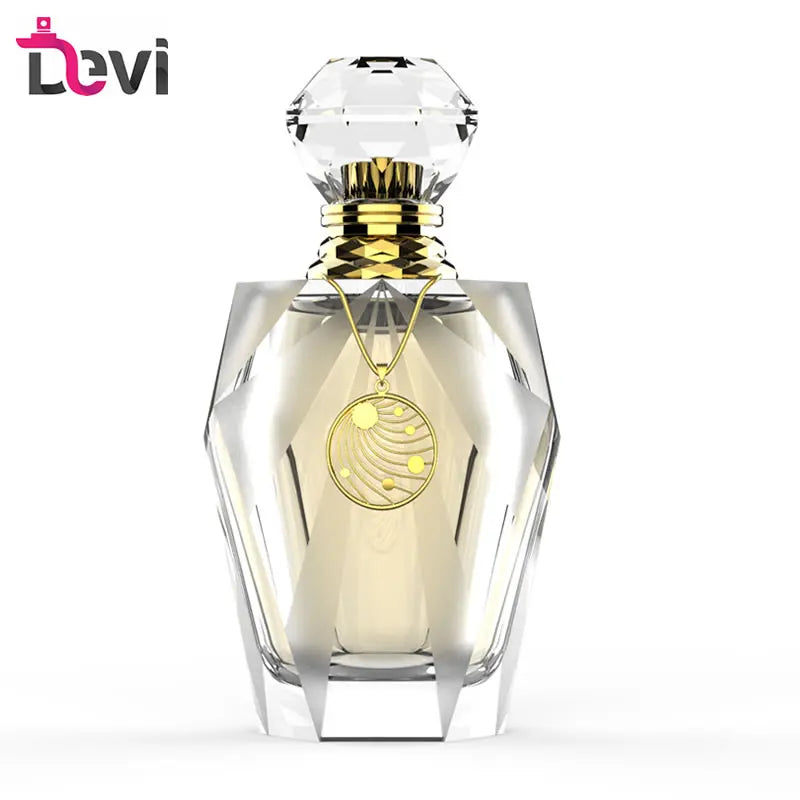 Devi Unique Design Glass Perfume Bottles 100ML Luxury Customizable Pump Sprayer Carton Empty Container