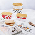 8 Inch Modern Ceramic Pottery Oval Butter Dish Bamboo Lid Customized Pattern Eco-Friendly Airtight Container for Hotels Parties