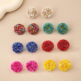 Bohemia Handmade Glass Beads Chandelier Earrings Colorful Seed Beads Cluster Stud Beaded Ball for Sharp Stud Earring Fashion