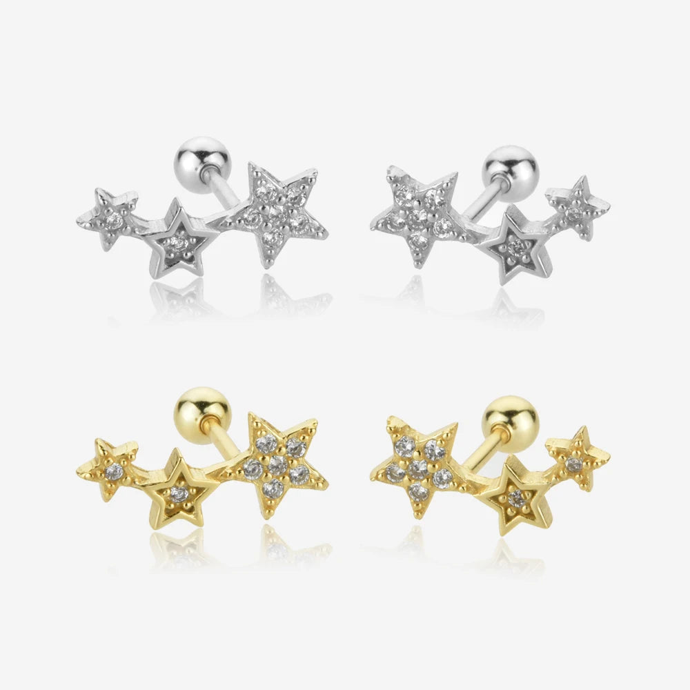 FUAMAY Aretes Stud Earrings 925 Sterling Silver Stars Earrings With Zircon