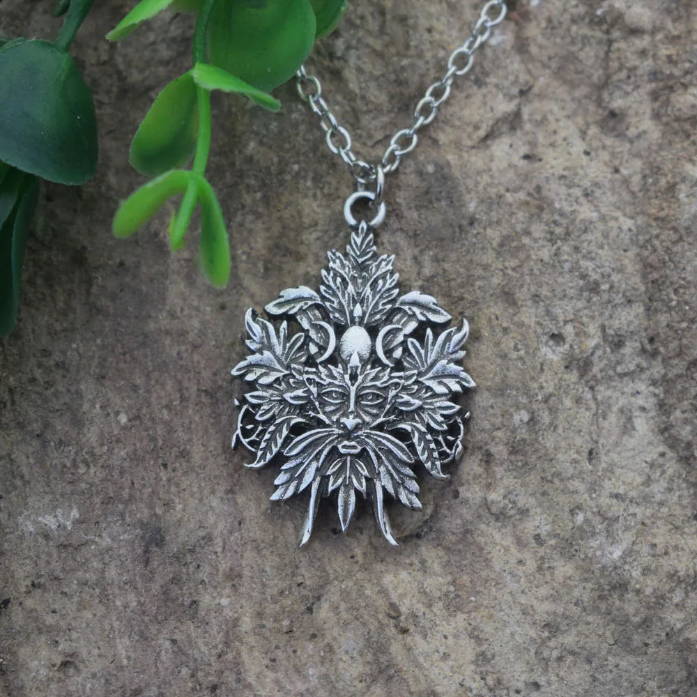 Celtic Green Man Pendant Greenman Necklace Wiccan Witch Moon Pagan Jewelry