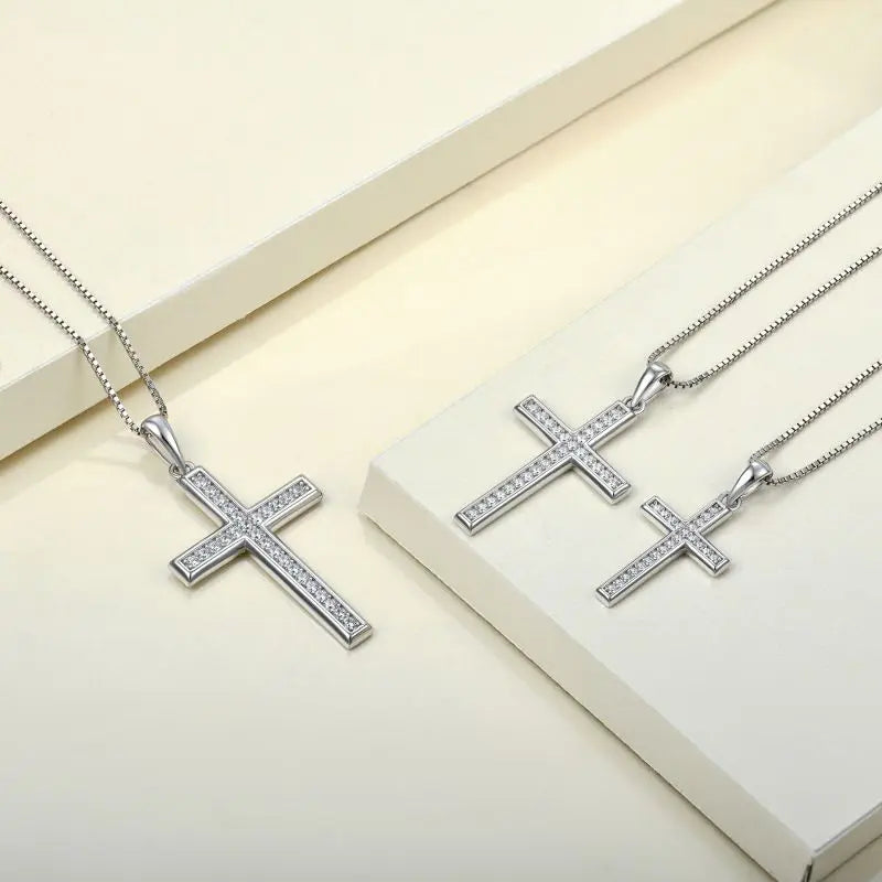 Fashion Wholesale 925 Sterling Silver Cz Crucifix Cross Women Charm Cross Pendant Necklace