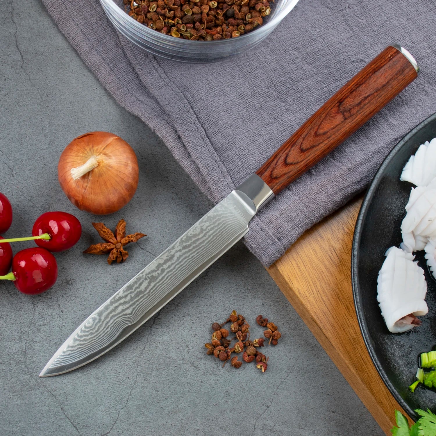 Professional 5 Inch VG-10 67 Layers Damascus Steel Kitchen Utility Knife Pakka Wood Handle J&J Brand Model HJAY-5UT-VG