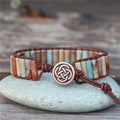 New Gothic Natural Gold Dragon Stone Tube Beads Single Layer Leather Wrap Bracelet Vintage Bohemia Bracelet Jewelry Wholesale