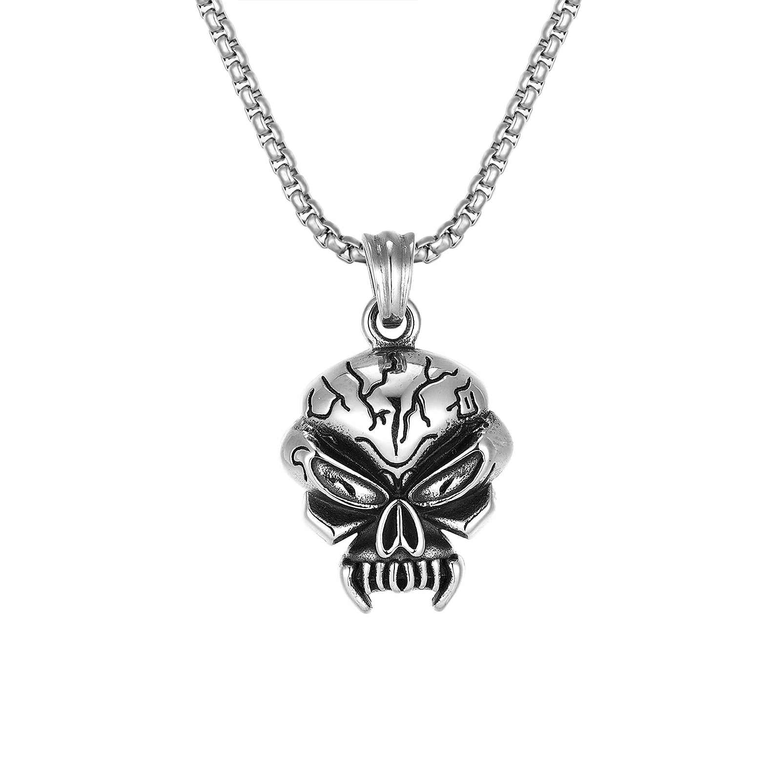 Fashion Fine Man Jewelry Custom Silver Skull Pendant Stainless Steel Necklace Personalized Men's Necklace