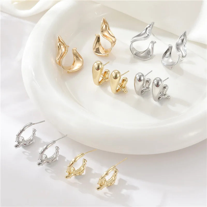Wholesale New Trendy 14K Gold Plated Rhodium Plate Hypoallergenic Irregular Hoop Earrings 925 Silver Needle for Women