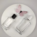 50 100ml Flat Perfume Transparent Glass Bottle Crimp Neck Pump High-end Spray Bottles with Solid Black and White  Cap