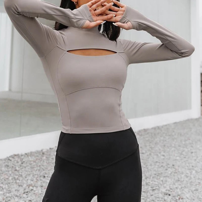 Sexy Yoga Top for Women Custom Logo Breathable Summer Long Sleeve Padded Workout Fitness Tops Gym Shirts