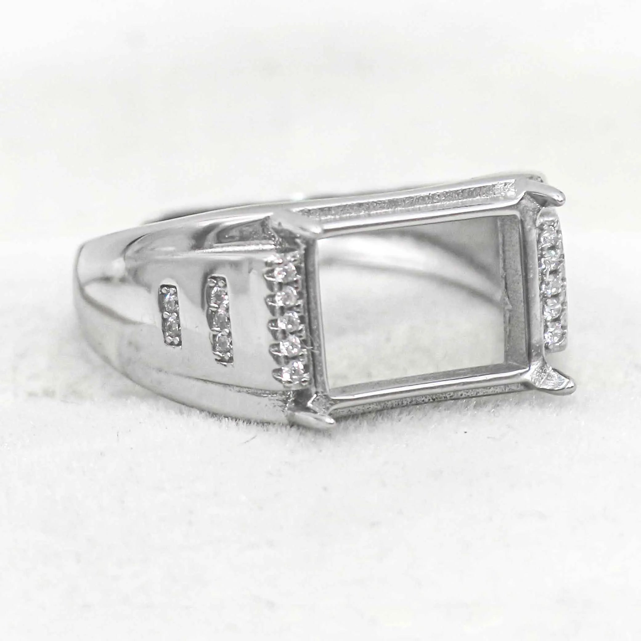 Sterling Silver 9*12mm Semi Mount Men's Ring Frame Empty Blank Claw Setting S925 Base Holder Without Center Stone for DIY Inlay