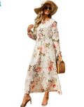 2026 Spring Women Maxi Dresses Casual Full Sleeve Floral Printed O-neck Woman Bohe Beach Party Long Dress