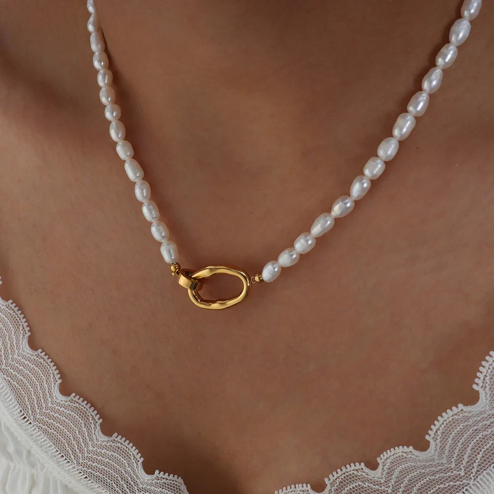 JOOLIM Ready to Ship High End Stainless Steel Freshwater Pearl String 18k Gold Plated Necklace Fashion Jewelry for Women