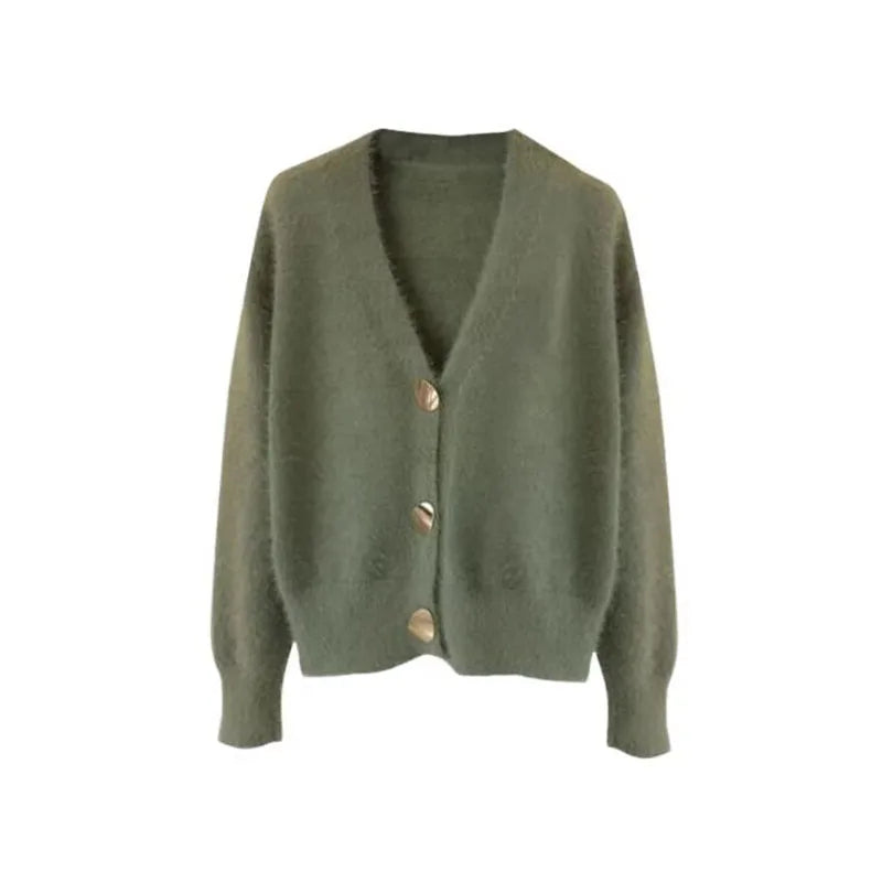 RNSHANGER Spring New Plush Cardigan Sweater for Women's Knitted Loose Korean Version Lazy Style Top Short Sweater for Women