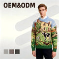 Custom LOGO OEM & ODM Men Pullover Jacquard Pattern Knitwear Winter Jumpers Cotton Knit Top Crew Neck Sweater